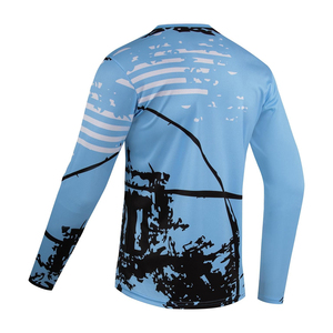 Camiseta de Fútbol Sublimada de Manga Larga para Hombre, Azul Claro con Estampado Negro, Cuello Redondo, Absorbe la Humedad, Manga Larga, Ropa Deportiva de Poliéster - Product Image 2
