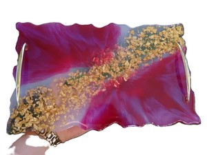 Handmade Luxury Epoxy Resin Serving <b>Storage</b> <b>Tray</b> with Gold Metal Handles Decorative Breakfast Coffee Table <b>Tray</b> Vanity Organizer - Product Image 4