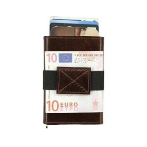 Custom Full Grain Leather Metal Push Button Credit <b>Card</b> <b>Holder</b> <b>Wallets</b> Man RFID Blocking Cash Elastic Strap Purses Short Premium - Product Image 1