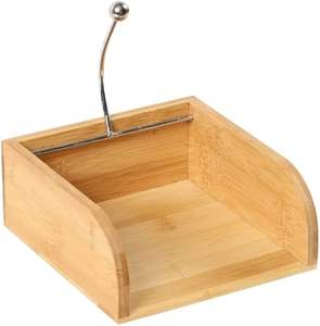 Porte-serviettes de table, boîte carrée, base en bois de bambou, tige en acier, petite taille, décoration moderne pour table à manger et cuisine - Product Image 6