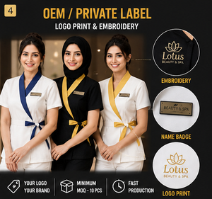 Uniforme Personalizado para Salón de Belleza, Conjunto de Ropa de Trabajo para Spa, Transpirable, de Poliéster, Manga Corta, Marca Privada OEM - Product Image 4