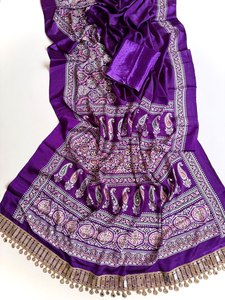 Sari traditionnel Royal Ajrak avec travail de miroir, en soie crêpe douce, sans plis, toutes saisons, travail artisanal de qualité supérieure - Product Image 4