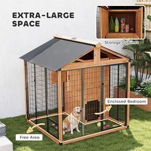 Cuccia per Cani Extra Large 7FT X 6FT in Legno Giallo Chiaro per Esterni con Armadio Portaoggetti e Ciotole in Acciaio Inox Realizzata in Legno di Abete - Product Image 6