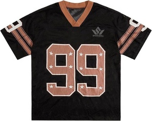 Camiseta de Fútbol Americano Personalizada para Hombre, Negra, Cuello en V, Manga Corta, Malla 100% Poliéster Transpirable, Número de Equipo 99 Sublimado en la Parte Delantera - Product Image 1