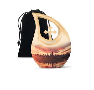 Urna Funeraria de Aluminio en Forma de Lágrima con Cruz Decorativa, Urna Conmemorativa de Metal para Cenizas Humanas con Bolsa de Terciopelo Gratis - Product Image 6