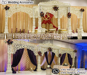 Merveilleux mariage doré Mandap Cum scène londres nouveau mariage en fibre sculptée dorée Mandap élégant mariage doré rond Mandap USA - Product Image 5