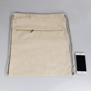 Plain Dyed Cotton <b>Drawstring</b> <b>Backpack</b> With Zipper Pocket Portable Woven Sport Bag Best Price Wholesale OEM Supplies - Product Image 1