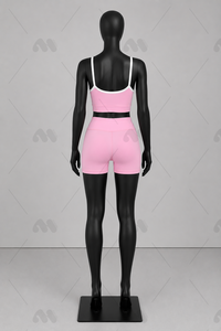 <b>Pink</b> Seamless Yoga Set Spaghetti Strap <b>Crop</b> <b>Top</b> High Waist Shorts 2 Piece Solid Elastic Waist Women's Fitness Wear - Product Image 4