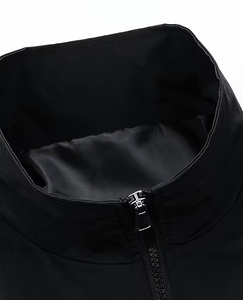 Men's Black Bomber Jacket Striped Canvas Single Button Closure Stand Collar Casual Windproof Polyester Winter Wear OEM Service - Product Image 4