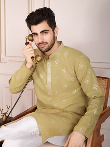 NiMa Creations <b>Men</b> Cotton Regular Fit Knee-Length Traditional Indian Pakistani Wedding Party Wear Reversible Quick Dry - Product Image 3