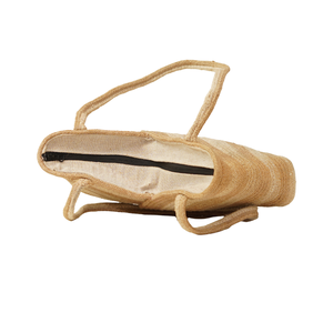 Sac à bandoulière fantaisie en jute tressé fait main pour femme, motif vague diagonale, fermeture éclair, vente en gros - Product Image 5