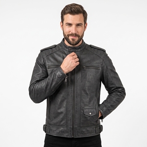 Dumela New Casual Autumn Men's Single <b>Button</b> Embossed Cow Skin Leather Bomber Jacket OEM Service <b>Black</b> Quick Dry & Breathable - Product Image 3