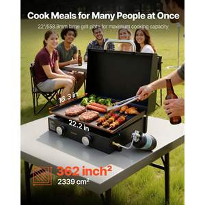 Plancha de Gas de Mesa de 22 Pulgadas y 2 Quemadores, con Tapa de Propano, Orificio de Drenaje de Aceite y Bandeja de Recogida, para Cocinar al Aire Libre, Fiestas, Campamentos y Asados - Product Image 3