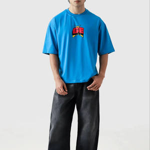 Camiseta Azul Extra Grande Premium para Hombre, Estilo Urbano, Corte Holgado, Algodón y Felpa, Ecológica, Secado Rápido, Transpirable, con Logotipo Impreso, Informal - Product Image 1