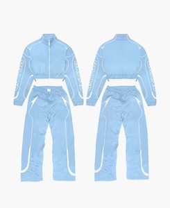 ชุดวอร์มกันลมสีฟ้าสำหรับผู้หญิง ทรงปกติ สไตล์ลำลอง พร้อมโลโก้แบบกำหนดเอง - Product Image 1