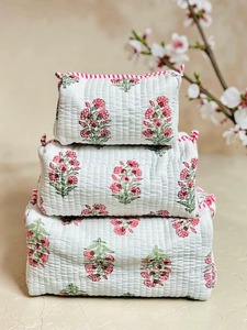 Floral Embroidered Cotton Cosmetic Bag Small Size Zipper Closure Toiletry Bag Portable <b>Makeup</b> <b>Case</b> Vintage Style - Product Image 3