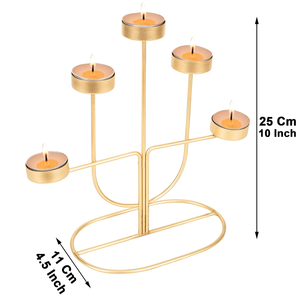Support de bougie décoratif en métal doré avec cinq porte-bougies pour restaurant, hôtel et décoration intérieure - Product Image 2