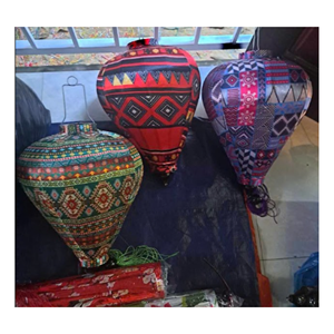 Eco Friendly Handmade Brocade Lantern Vietnamese Artisan Fabric Hanging Decoration Sustainable Home Interior Decorative <b>Lighting</b> - Product Image 3