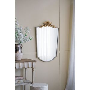 Specchio da parete ad arco decorativo 24x1.6x37.4 con corona floreale in oro con cornice in avorio - Product Image 6