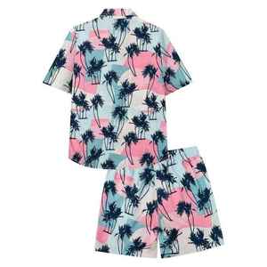 Ensemble chemise et short pour homme à imprimé palmiers tropicaux, respirant, décontracté, tenue d'été deux pièces, fournisseur en gros - Product Image 4
