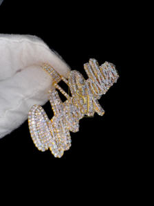 Collier personnalisé style Hip Hop en argent 925 avec lettres cursive serties de moissanite, grand pendentif fin, cadeau pour rappeur - Product Image 3