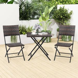 Set Bistrot in Rattan a 3 Pezzi, Tavolo e Sedie Pieghevoli da Esterno con Seduta in Vimini - Product Image 1