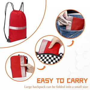 Red <b>Drawstring</b> <b>Backpack</b> Reflective Stripe Water Resistant Lightweight Unisex Outdoor Casual 21L Canvas Material Shoulder Strap - Product Image 6