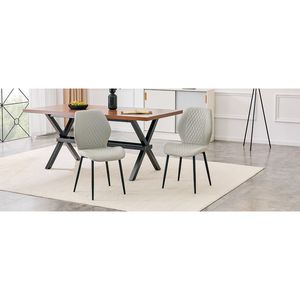 Set di 4 Sedie da Pranzo Moderne di Lusso in PU Trapuntato Grigio Chiaro con Gambe in Metallo Nero per Uso Imbottito - Product Image 5