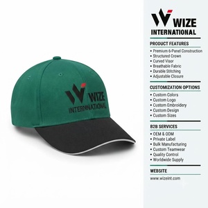 Casquette de baseball WIZE INTERNATIONAL verte et noire avec logo brodé, 6 panneaux, unisexe, décontractée, ajustement réglable - Product Image 6