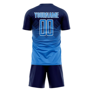Maillot de football personnalisé bleu marine, impression sublimée, manches courtes, col rond, évacuation de l'humidité, 100% polyester, vêtements pour hommes - Product Image 3