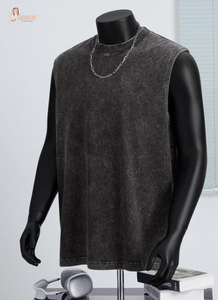 Trendy Men's Vintage Washed Pure Cotton Vest Oversize High Street Solid Color Retro <b>Loose</b> Sleeveless T-Shirt Non-Iron Treatment - Product Image 2