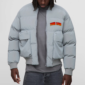 Vestes matelassées grises sur mesure OEM, en nylon imperméable, col montant, luxe, avec logo brodé - Product Image 1