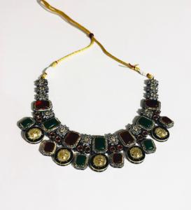 Green and Red Monalisa Stone Sun Face Gold Plated Necklace Earrings Set Women's Fashion Party Jewelry - Product Image 4