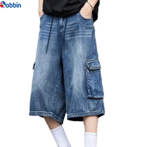 กางเกงยีนส์ขาสั้นทรงหลวมเอวกลางสไตล์ฮิปฮอปสตรีทแวร์วินเทจฟอกสีมีกระเป๋าหลายช่องสำหรับผู้ชายและผู้หญิงแฟชั่นฤดูร้อนแบรนด์ดัง - Product Image 5