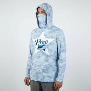 Camiseta de Pesca con Capucha UPF 50, Estampado por Transferencia de Calor, Ligera, de Poliéster y Spandex, Protección UV, Manga Larga, para Hombre, para Actividades al Aire Libre - Product Image 1