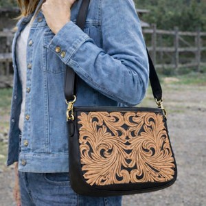 Sac à bandoulière en cuir véritable pour femmes, sac à main artisanal à fleurs en relief, sac bandoulière avec sangle réglable - Product Image 2