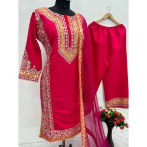เสื้อ Plazzo และ Dupatta ที่สวยงามของผู้หญิงพร้อมตะเข็บ Chine Stitch สำหรับงานปาร์ตี้ - Product Image 6
