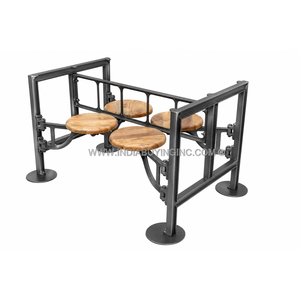 Industrial <b>Dining</b> <b>Table</b> with Integrated Swivel Stools Solid Wood and Metal Restaurant Furniture I Commercial Restaurant <b>Table</b> - Product Image 3
