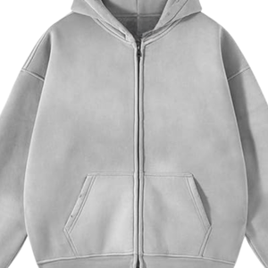 Sweat-shirt gris zippé pour homme, coupe oversize streetwear, en molleton de coton épais, épaules tombantes, uni, style vintage, coupe ample, personnalisable - Product Image 3