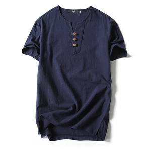 Summer Breathable Knitted Linen Cotton Satin Casual Anti-Wrinkle Single Button Turn-<b>down</b> Collar Full Sleeve Plain Men's Shirt - Product Image 5