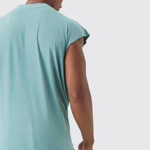 เสื้อยืดคอกลมแขนสั้นสีฟ้าอ่อนสำหรับผู้ชาย ทรงปกติ สีพื้น ผ้าเจอร์ซีย์ถักลำลอง ผ้าฝ้ายธรรมดา ขายส่ง - Product Image 3