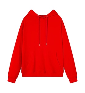 <b>Men's</b> <b>Red</b> Hooded <b>Sweatshirt</b> Regular Fit Casual Autumn Wear Knitted Fabric Pocket Design Solid Color - Product Image 3