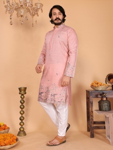 Ensemble Kurta Pajama brodé pour homme, coupe classique, idéal pour les mariages et les fêtes traditionnelles, disponible chez Samp Corporation - Product Image 3