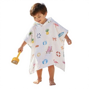 100% Organic Cotton Customizable Unisex Baby <b>Poncho</b> Soft Breathable Hooded Baby Cover Up Gentle Skin Friendly Design - Product Image 1