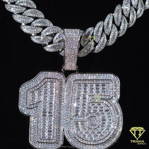Luxury Moissanite Diamond " 15 " Pendant Necklace <b>Iced</b> <b>Out</b> Cuban <b>Chain</b> Hip Hop Jewelry Gift For Men Women - Product Image 4