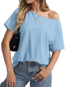 Camiseta de Algodón Personalizada con Logotipo para Mujer, de Hombros Descubiertos, Manga Corta, Color Sólido, Ecológica, Informal - Product Image 2
