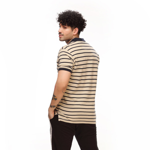 Polo de Punto a Rayas para Hombre, Manga Corta, Corte Regular Informal, Diseño Estampado en Negro y Beige, Cierre de Botones - Product Image 2