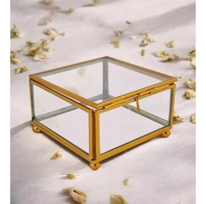 Premium Gold Frame Glass Jewelry Box Rectangle Modern Design Storage Organizer for Pearls and <b>Flowers</b> <b>Display</b> - Product Image 6