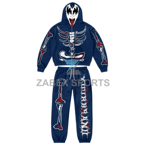 Conjunto Deportivo Personalizado OEM ODM para Hombre, Sudadera con Capucha y Pantalones Deportivos con Estampado de Esqueleto, Felpa de Algodón Premium - Product Image 1