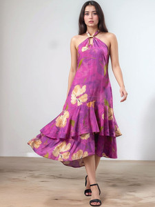 Vestido Midi Ecológico de Verano para Mujer, Transpirable, Estampado Digital, Sin Mangas, 100% Algodón, Estampado Liso, Georgette Natural - Product Image 4